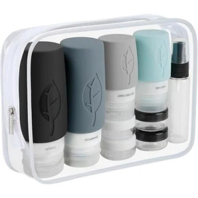 Afbeelding van KOOSREEL Siliconen reisflessen, 17 stuks, herbruikbare en waterdichte reisfles, lotion voor shampoo, cosmetica, BPA vrij, reisset