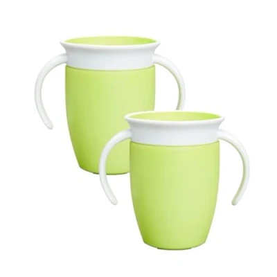 Afbeelding van Munchkin Miracle 360 educatieve beker voor kinderen vanaf 6 maanden, 207 ml (2 pack), leerbeker kleine kinderen, BPA vrij, lekvrij, groen/groen