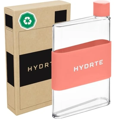 Afbeelding van Hydrte De platte waterfles Lekvrije BPA vrij plastic ultieme handtas dunne Past in elke tas (350 ml, zomerperzik)