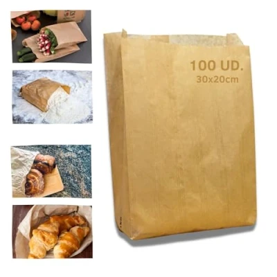 Afbeelding van 100 kraftpapieren zakken (30 x 20 cm), cadeauzakjes, papieren voor snacks, zonder handgrepen, ontbijttas, knutseltas