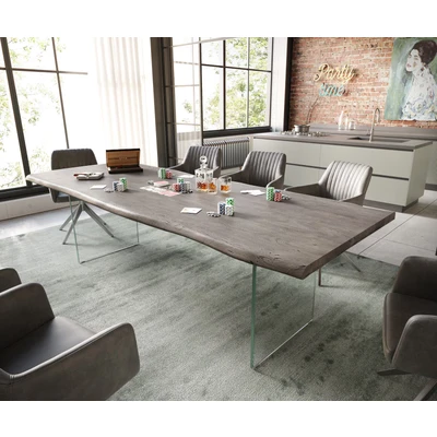 Afbeelding van Eetkamertafel Edge acacia platina 260x100 glas Live