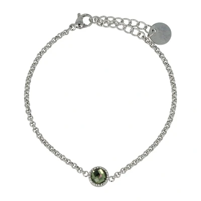 Afbeelding van My Bendel zilverkleurige armband Met groen steentje Fijne schakelarmband luxe cadeauverpakking