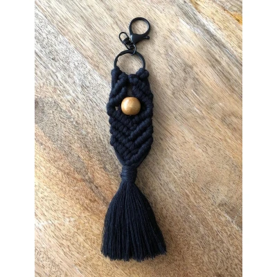 Afbeelding van sleutelhanger, macrame geknoopte sleutelhanger Zwart