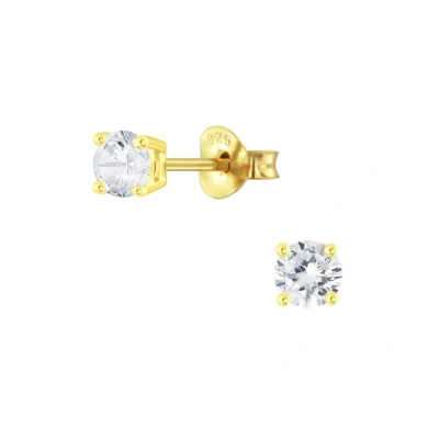 Afbeelding van JoyS Zilveren 4 mm rond oorbellen zirkonia 14k goudplating