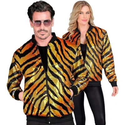 Afbeelding van Widmann Feestmode bomberjack, tijgerpatroon, paillettenjas, vest, feestoutfit, disco, dierenprint