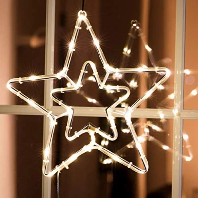 Afbeelding van Spetebo LED lichtslang ster 30 met timer binnen en buiten / warm wit raamdecoratie venster silhouet verlicht raamafbeelding