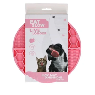 Afbeelding van Eat Slow Live Longer Likmat Cirkel Ø21 cm Snuffelmat Anti schrok Mat Slowfeeder Afleiding Honden en Katten 100% Siliconen Vaatwasserbestendig Roze