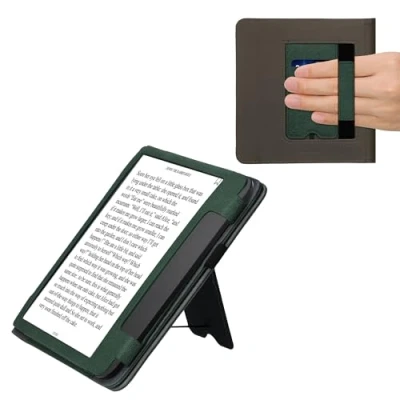 Afbeelding van kwmobile case compatibel Met Tolino Epos 3 hoes standaard E reader cover van kunstleer In donkergroen/donkergrijs