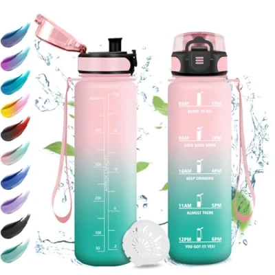 Afbeelding van drinkfles voor kinderen, 500 ml, lekvrij, eenvoudige reiniging, met filter, 1 klik om te openen, motiverende waterfles tijdweergave, camping, reizen, school