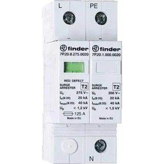 Afbeelding van Finder spd type 2 230vac 1 fase varistor l n vonkenbrug pe 7p 22 8 275 1020