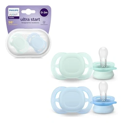 Afbeelding van Philips Avent Ultra Start spenen, orthodontische spenen ontworpen voor pasgeborenen van 0 2 maanden, siliconen symmetrische speen, BPA vrij, met sterilisatie /opbergdoosje, stuks, model SCF075/02