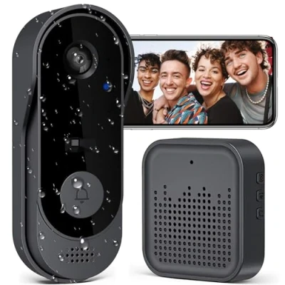 Afbeelding van draadloze deurbel met camera, 1080p wifi bel, waterdicht, batterij videofoon bidirectionele audio, infrarood nachtzicht, menselijke detectie PIR (A)