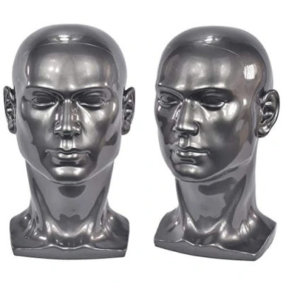 Afbeelding van Ba Sha Grijs Glanzend Professionele Mannelijke Mannequin Hoofd Voor Display Headset, Hoofdtelefoon, Game Console, Hoeden, Pruiken Sieraden L30HH