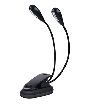 Afbeelding van Muzieklamp, USB Mini dubbele armopsteeklamp 360 flexibel instelbaar leeslamp clip on draagbare 8 parels led boekenlamp klemlamp verstelbare hals tijdschriften zwart