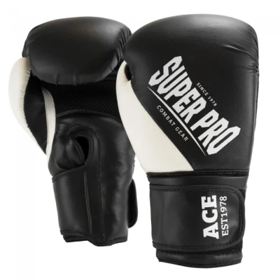 Afbeelding van Super Pro Combat Gear ACE (kick)bokshandschoenen Zwart/Wit 14oz