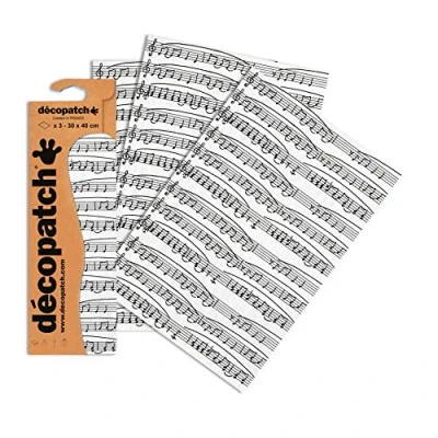 Afbeelding van Decopatch Papier No. 468 (zwart wit muzieknoten, 395 x 298 mm) 3 pack