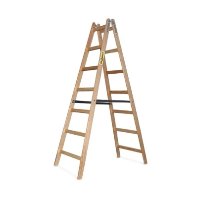 Afbeelding van DRABEST Houten Ladder Voor Schilderwerk 2x 7 Sporten M Lang Tot 150 Kg Werkhoogte 2,11 3,6 Opvouwbaar Trapladder, Schraagladder, Trapladder Tweezijdig Te Gebruiken, Geïmpregneerd