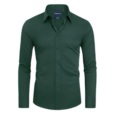 Afbeelding van DEMEANOR Herenhemd met lange mouwen, businessoverhemd, slim fit, strijkvrij, vrijetijdshemd, groen (malachiet), XL