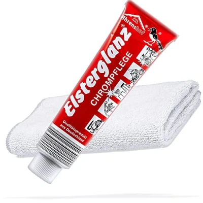 Afbeelding van detailmate Chroomverzorgingsset Elsterglanz chroomverzorging 150 ml in de XXL tube + premium microvezeldoek Chrompotolitoer reinigt, gepolijst en conserveert chromen oppervlakken