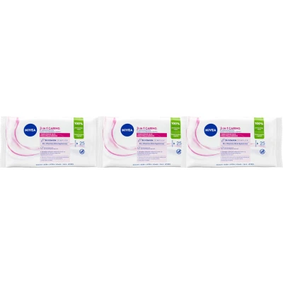 Afbeelding van 3x Nivea 3 in1 Verzachtende Reinigingsdoekjes 25 stuks