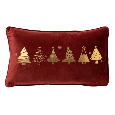 Afbeelding van TREES Sierkussen 30x50 Rood Kerst decoratie velvet