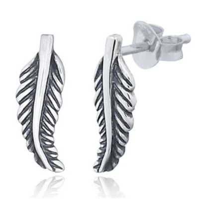 Afbeelding van JoyS Zilveren veer oorbellen geoxideerd 5 x 13 mm massief oorknoppen