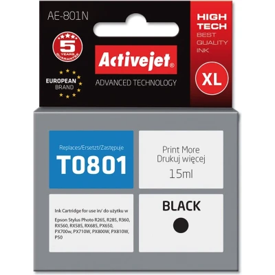 Afbeelding van Activejet Encre AE 801N (remplacement Epson T0801 ; Suprême 15 ml noir), Rendement élevé (XL), Noir, à pigments, ml, 1 pièce(s), Paquet unique