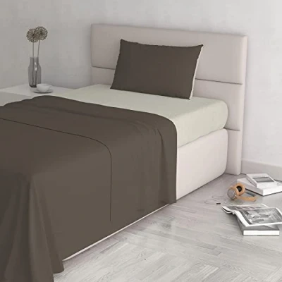 Afbeelding van Italian Bed Linen Natural Color Beddengoedset, 100% katoen, bruin/crème, klein dubbel