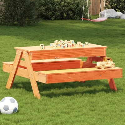 Afbeelding van Picknicktafel met zandbak voor kinderen grenenhout wasbruin