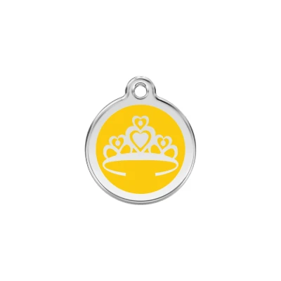 Afbeelding van Crown Yellow roestvrijstalen hondenpenning small/klein dia. 2 cm RedDingo