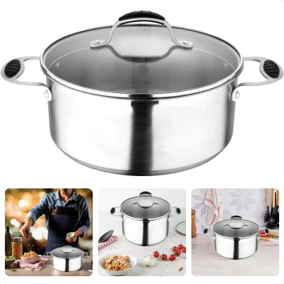 Afbeelding van Cheqo® Kookpan Inductie RVS Ø24 cm 5.2L Glazen Deksel Vaatwasserbestendig Siliconen Handvatten Met Maataanduiding Voor Alle Warmtebronnen