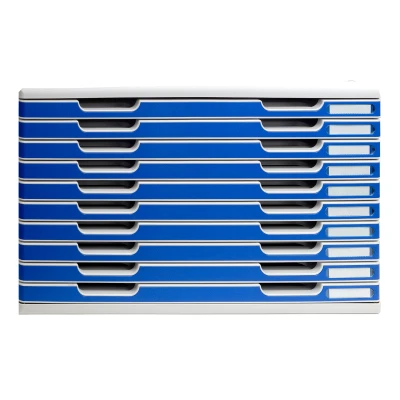 Afbeelding van Exacompta ref. 324003D Organisatiesysteem Ladebox MODULO A3 met 10 gesloten laden voor A3+ documenten Afmetingen: Diepte 35 x Breedte 57,6 Hoogte 32 cm Lichtgrijs/blauw