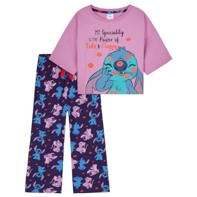 Afbeelding van Disney Stitch meisjespyjamaset voor kinderen, tieners, T shirt, lange broek, nachtkleding, 4 14 jaar, loungewear, geschenken, Roze/Marine, 13 jaar