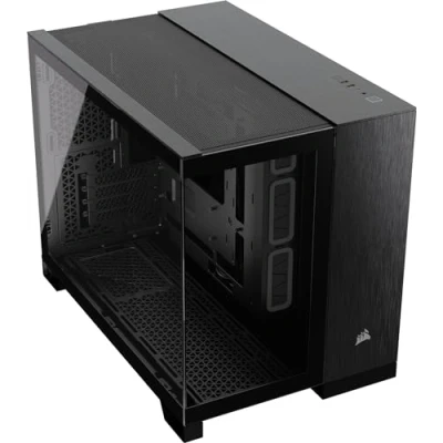 Afbeelding van CORSAIR 2500X Kleine Toren mATX PC Behuizing met Twee Kamers Panoramisch Gehard Glas Omgekeerd Aansluiting Moederbord Compatibel Geen Fans Inbegrepen Zwart/Obsidiaan Aluminium