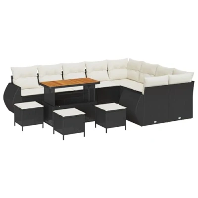 Afbeelding van vidaXL 13 delige tuinsofa set met kussens zwart poly rattan acacia