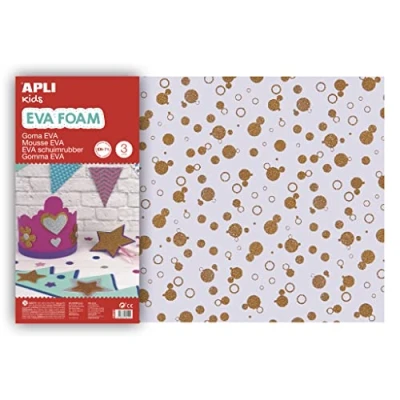 Afbeelding van Apli Kids EVA Foam vellen 60 x 40 cm Glitter cirkels goud 3 vel