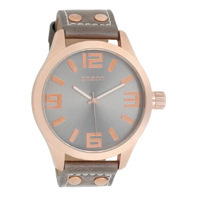 Afbeelding van OOZOO Timepieces Rosé goudkleurige horloge met grijze leren band C1103