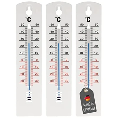 Afbeelding van Lantelme 7942 set van 3 analoge thermometers 20 cm voor binnen en buiten kunststof, wit, 34 tot +50 C