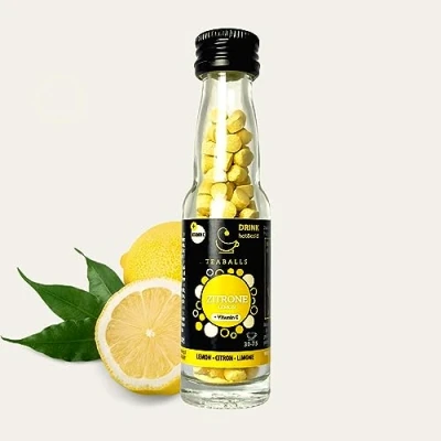 Afbeelding van TEABALLS Citroen Black Selection fles met 150 ballen geeft 30 75 kopjes suikervrije thee ijsthee limonade citroenthee