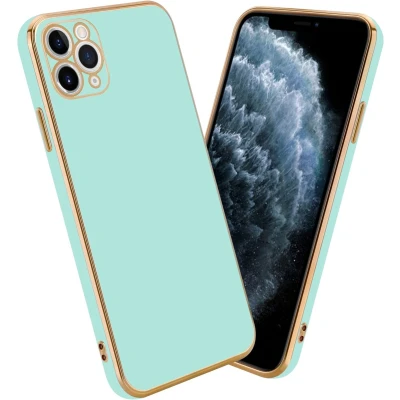 Afbeelding van Cadorabo Hoesje geschikt voor Apple iPhone 11 PRO MAX in Glossy Mintgroen Goud Beschermhoes Case Cover van flexibel TPU silicone en met camerabescherming