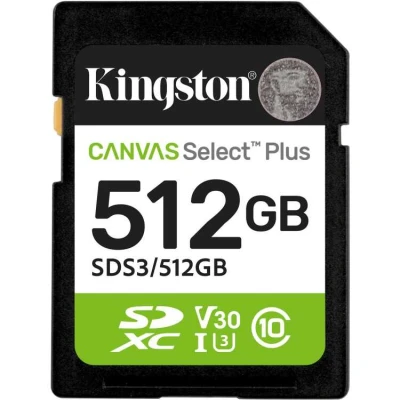 Afbeelding van Kingston Technology 512GB SDXC Canvas Select Plus Gen3 150MB/s C10 UHS I U3 V30