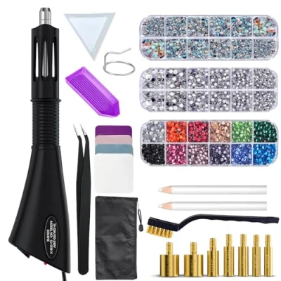Afbeelding van RCIDOS hotfix Applicatorset, strass steentjes, applicatorset met 7 applicatorpunten en glitterstenen voor stof, handwerk, strassteentjes, zelfklevend, 3 dozen, gemengde kleur,