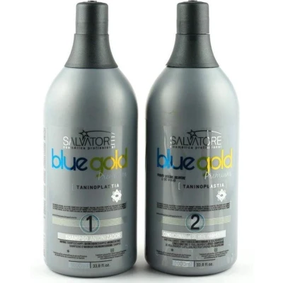 Afbeelding van Salvatore Blue Taninoplastia Gold Keratine Treatment Keratin Behandeling 2x1000ml kit zijdig&amp;glanzend glad haar