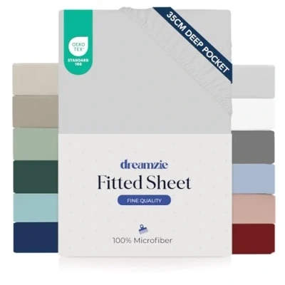 Afbeelding van Dreamzie Hoeslaken 150 x 200 Kap 35 cm voor Dikke Matras 100% Microvezel Grijs, Gecertificeerd zonder Chemische Producten (Oeko TEX), met Volledig Elastiek