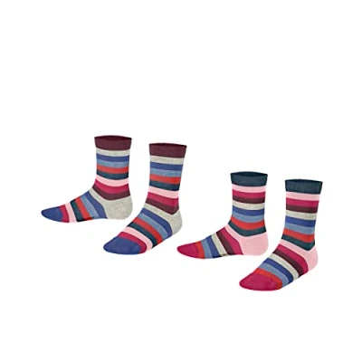 Afbeelding van ESPRIT Unisex Kids Multi Stripe 2 pack sokken biologisch katoen blauw grijs vele andere kleuren versterkte kindersokken met patroon ademend kleurrijk gestreept in multipack paar, (Light Denim