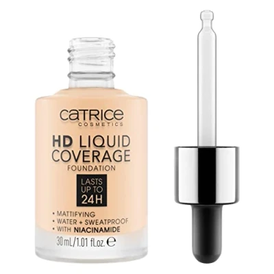 Afbeelding van Catrice HD Liquid Coverage Foundation, nr. 002, nude, langdurig, matterend, mat, voor onzuivere huid, veganistisch, olievrij, waterbestendig, zonder alcohol, per stuk verpakt (30 ml)