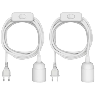 Afbeelding van ledscom.de 2 stuks textielkabel LEHA, stekker, schakelaar, wit, 3 m, fitting, 1x E27 max. 60W