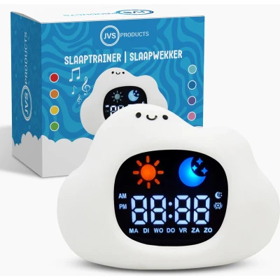 Afbeelding van Slaaptrainer Slaapwekker Nachtlamp voor Kinderen Kleuren en geluiden Slaaphulp Kinderwekker Wolkje Wit