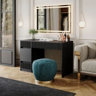 Afbeelding van Vicco Toilettafel &quot;Omira&quot;, Zwart, 120 cm met LED spiegel