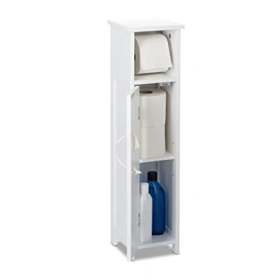 Afbeelding van Relaxdays staande wc rolhouder toiletkast wit opbergkast badkamer snalle kast